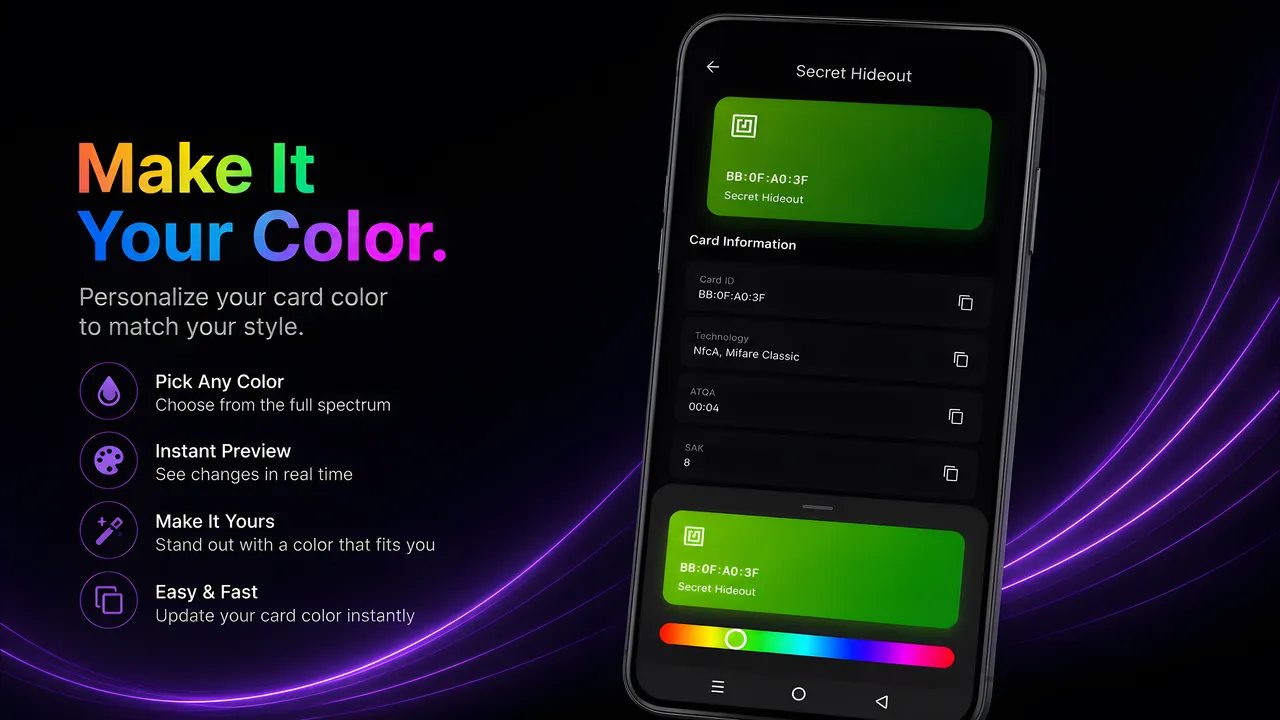 NFC Emulate color-coding a card with the hue slider